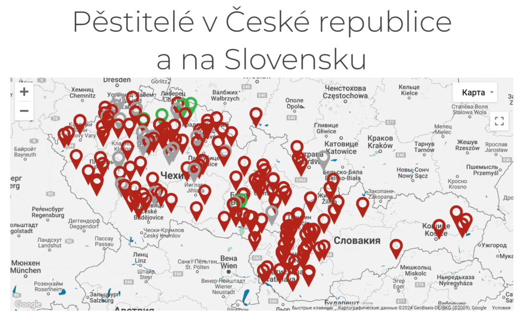 Карта самосбора клубники в Чехии